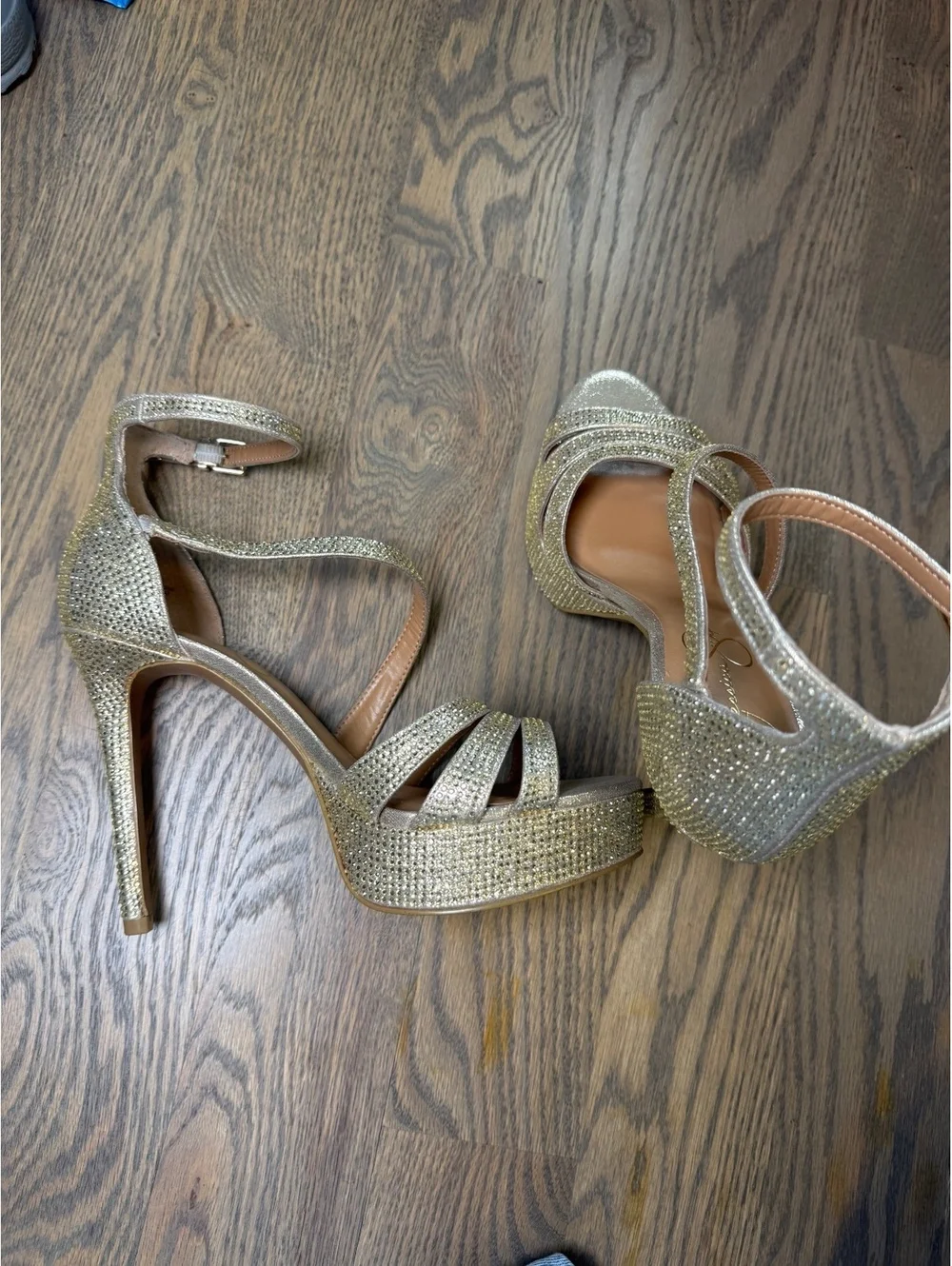 Jessica Simpson Gold Rhinestone Platform Heels Size 7.5